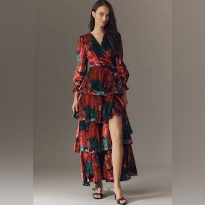 NWT Anthropologie hutch wrap ruffle velvet maxi dress